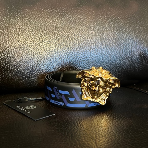 Versace unisex La medusa La Greca monogram leather logo belt NEW - Picture 2 of 6